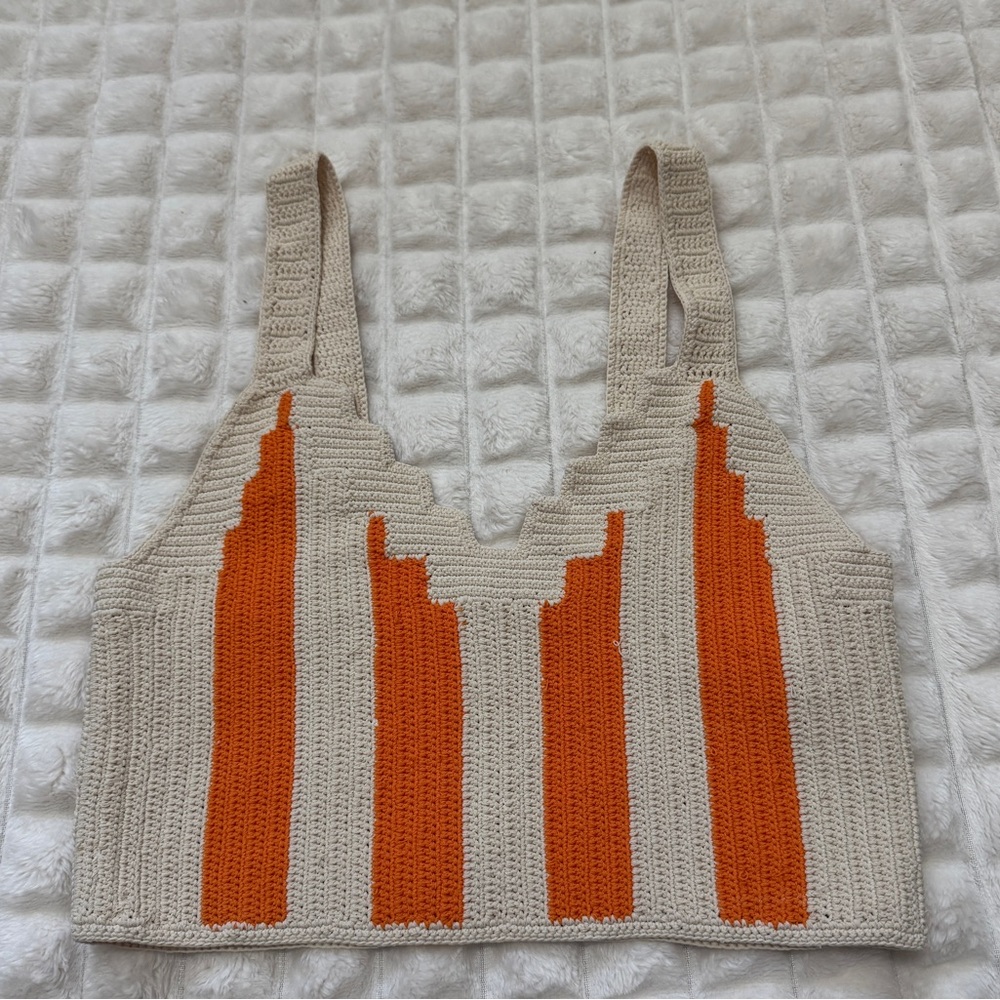 Sandro Cream & Orange Crocheted Crop Top
